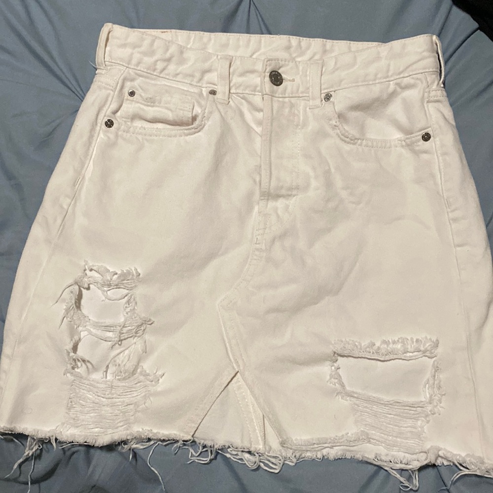 Distressed white denim skirt- H&M